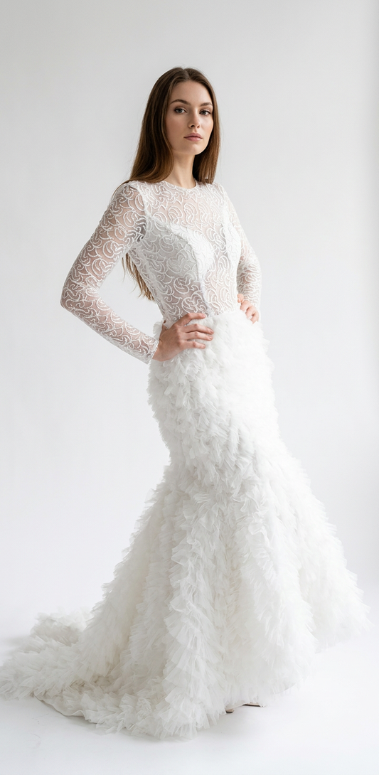 Robe marié dentelle manche longue