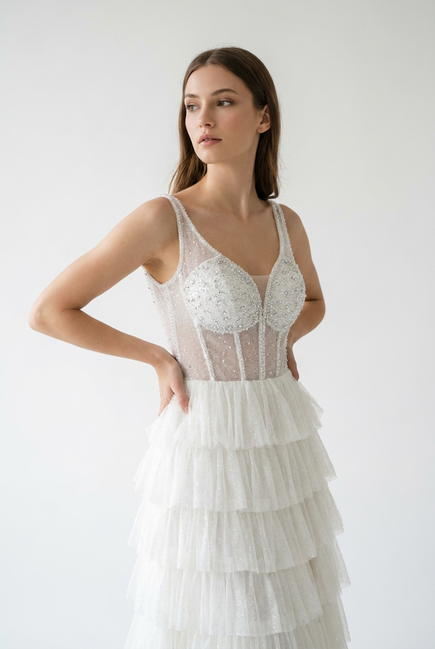 Robe de mariée perlée et pailletée