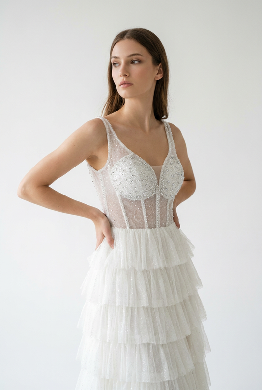 Robe de mariée perlée et pailletée