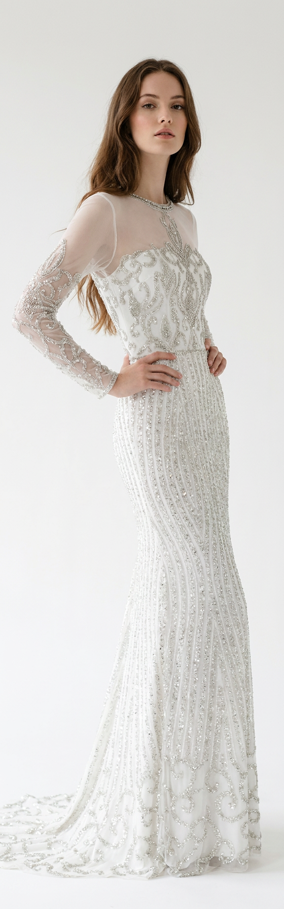 Robe marié pailleté manche longue